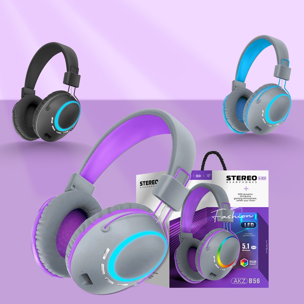 Tai Nghe Chụp Tai AKZ-B56 Kết Nối Bluetooth Không Dây Phát Sáng Hỗ Trợ Thẻ Nhớ TF