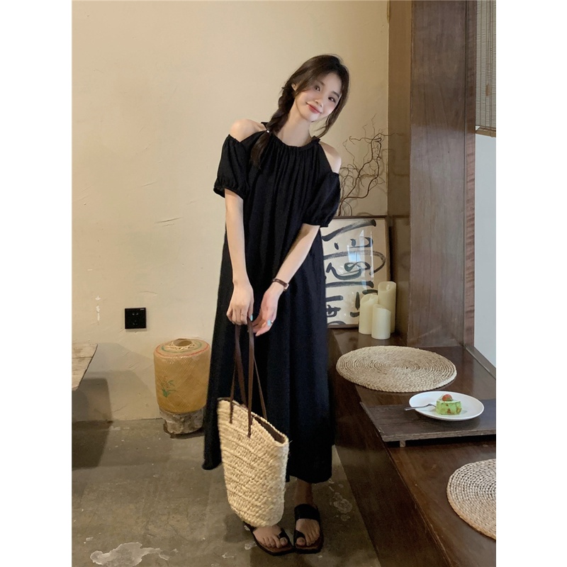 Đầm chiffon Dài Tay Ngắn Dáng Rộng Trễ Vai Phong Cách Hàn Quốc Xinh Xắn Cho Nữ