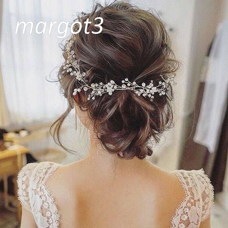 Dây Cài Tóc Đính Ngọc Trai Nhân Tạo Màu Vàng / Bạc Cho Cô Dâu