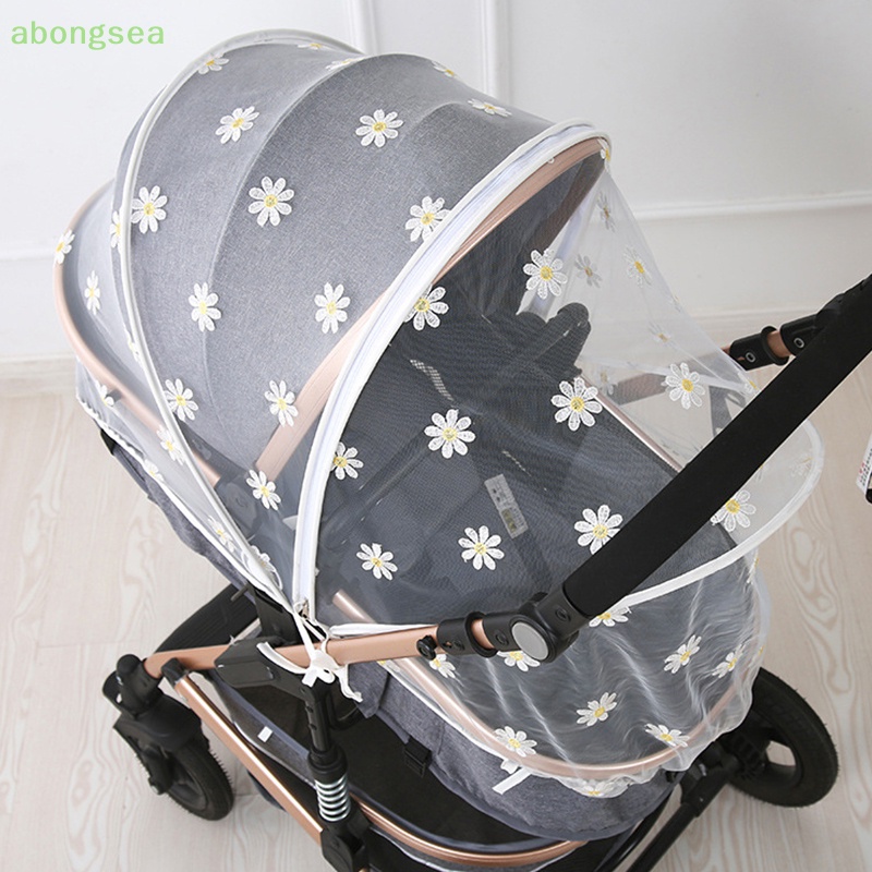 Abongsea Màn Che Nắng Bằng Vải Gạc Thêu Hoa Cúc Thoáng Khí Cho Xe Đẩy Em Bé