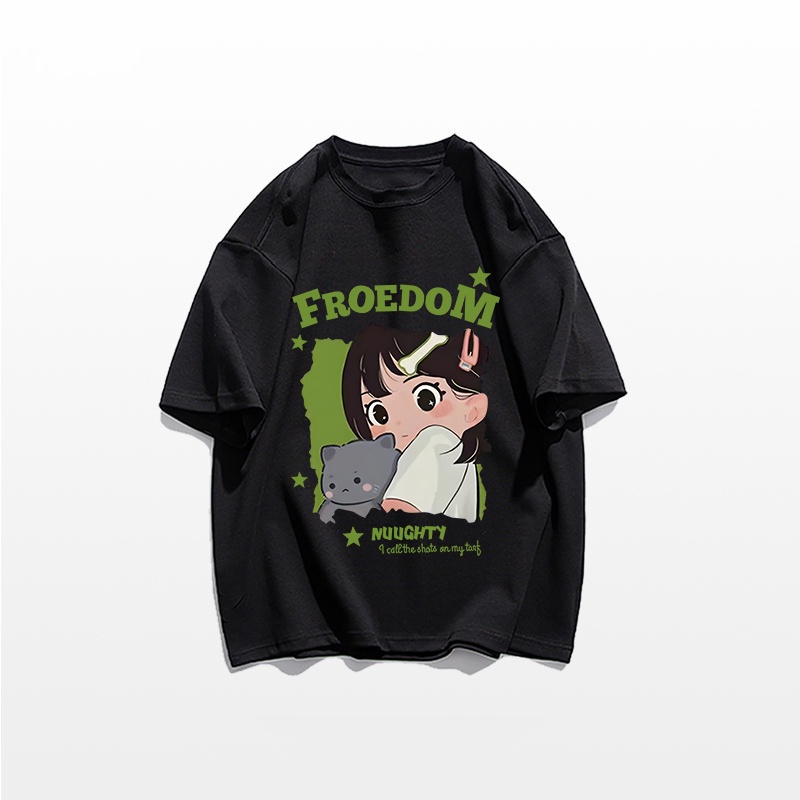 Áo Thun 100% Cotton Tay Ngắn Cổ Tròn In Họa Tiết Phong Cách Hàn Quốc Cho Nữ