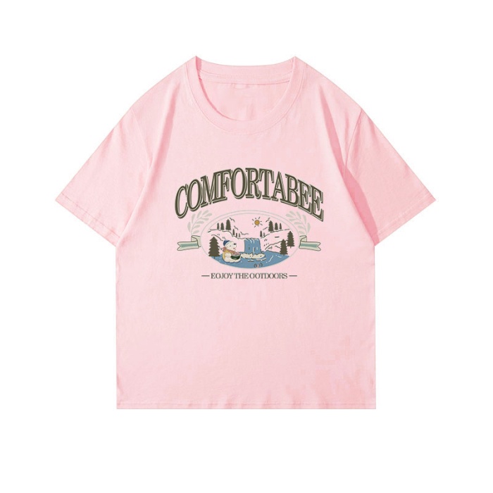 Áo Thun 100% Cotton Tay Ngắn Cổ Tròn In Họa Tiết Phong Cách Hàn Quốc Cho Nữ