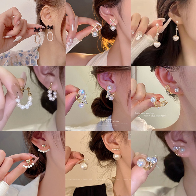 Khuyên tai 17KM mạ vàng đính ngọc trai thanh lịch cho nữ