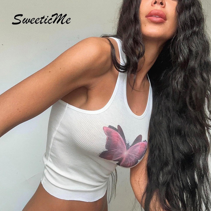 Áo Tank Top Cổ Tròn Dáng Ôm In Họa Tiết Đơn Giản Thời Trang 2023 Cho Bạn Gái