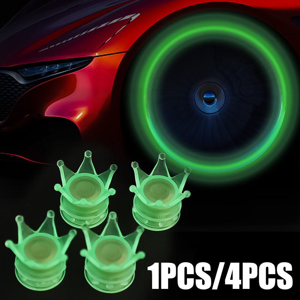 1 / 4 Vỏ Bọc Van Bánh Xe Hơi / Xe Máy Hình Vương Miện Bằng Nhựa ABS Phát Sáng DIY