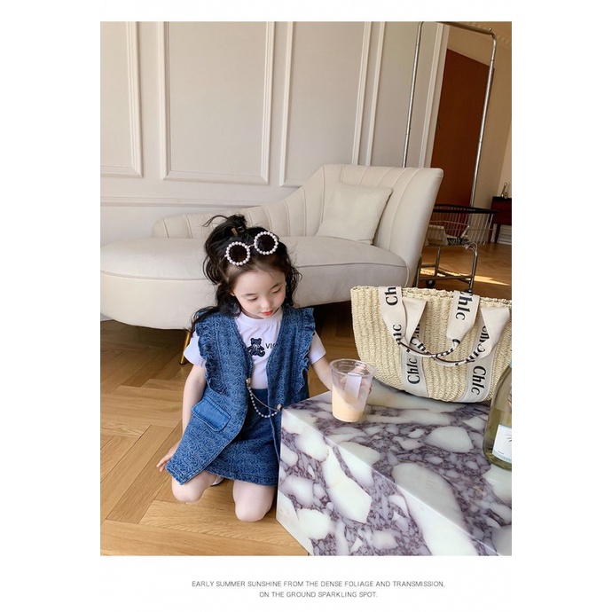 Bộ Đồ Denim 3 Món Thoáng Khí Thoải Mái Phong Cách Hàn Quốc Thời Trang Mùa Hè Cho Bé Gái