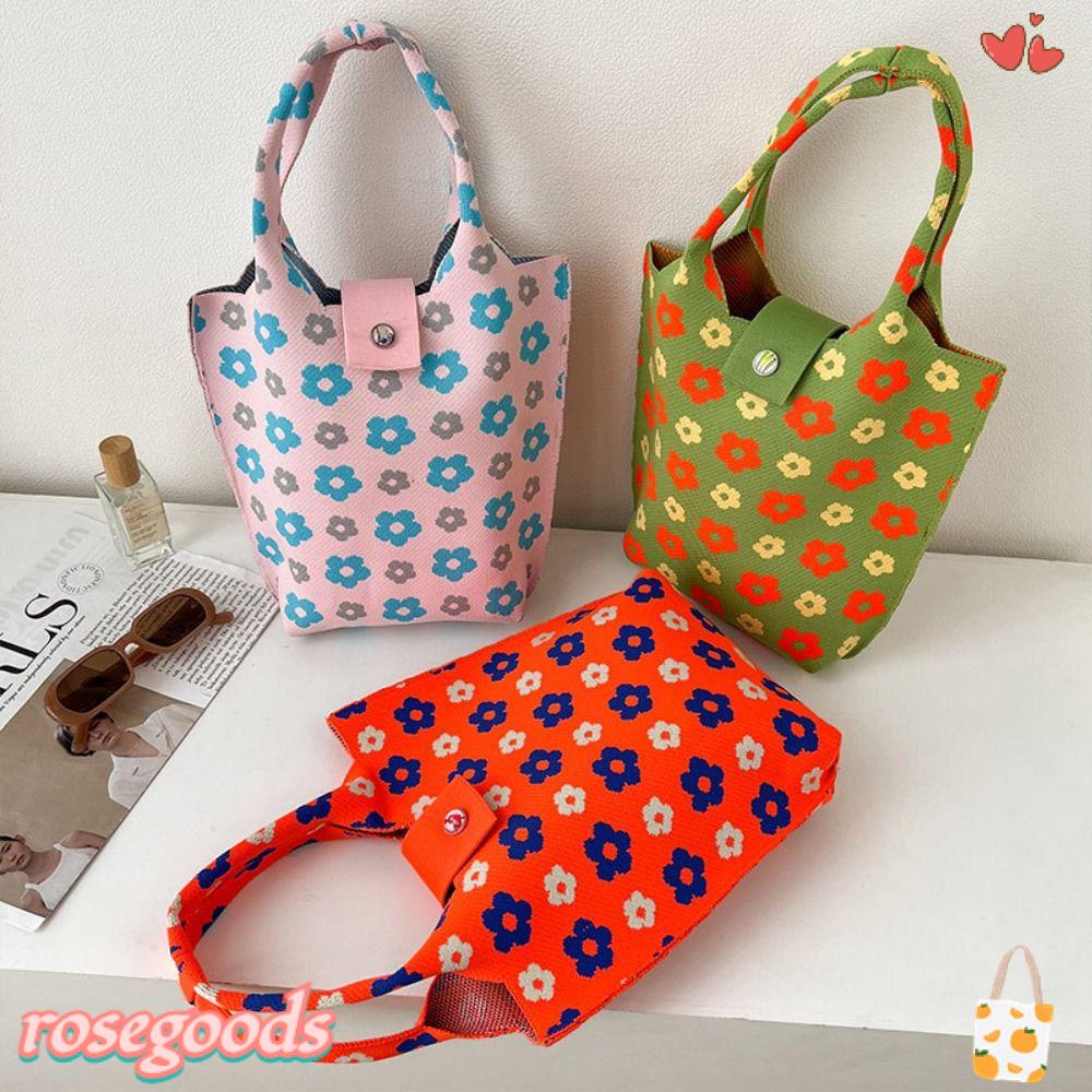 Túi Mua Sắm Đeo Vai / Xách Tay Đan Len Hoa Hồng Có Thể Tái