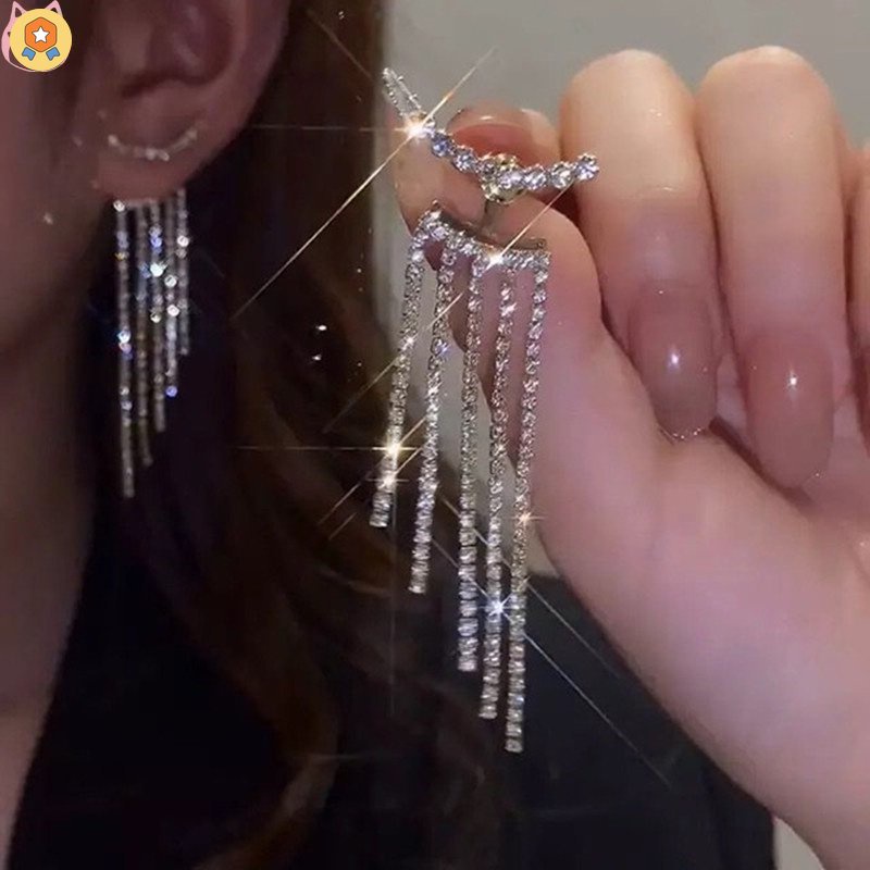 Bông Tai Dáng Dài Đính Pha Lê Tua Rua Thời Trang Mới Cho Nữ HGF HYJP2