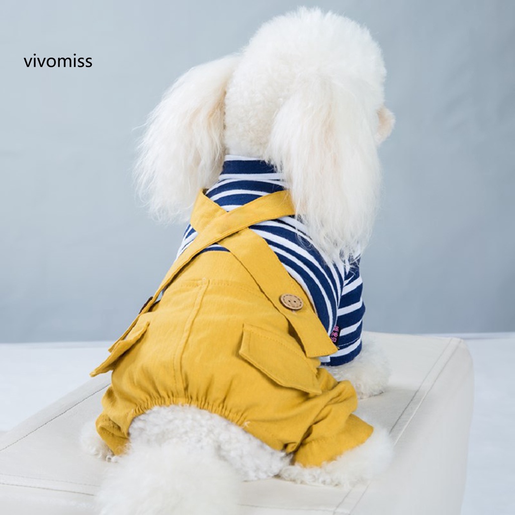 Quần Yếm Giữ Ấm Bằng Vải Cotton Họa Tiết Kẻ Sọc Dễ Thương Dành Cho Cún Cưng