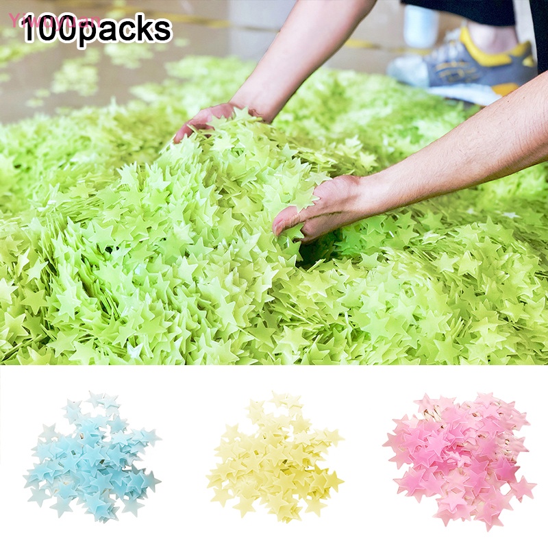 Bộ 100 Miếng Dán Tường Trang Trí Hình Ngôi Sao Dạ Quang Mới