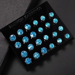 Set 12 Đôi Bông Tai Tròn Đính Đá Pha Lê