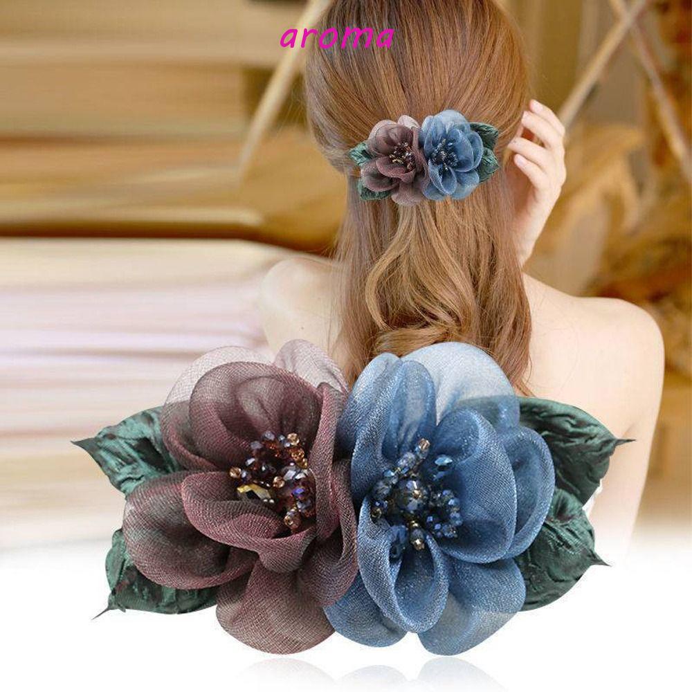 Kẹp Tóc Vải Gạc Đính Hoa Phong Cách Hàn Quốc Ngọt Ngào Cho Nữ