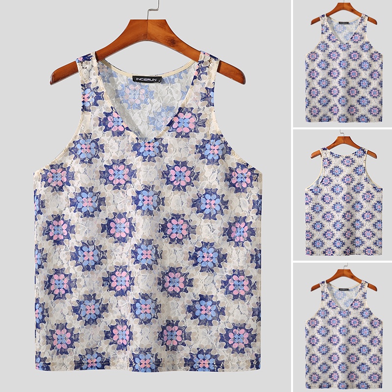 Incerun Nam Hoa Áo Tank Top Ren