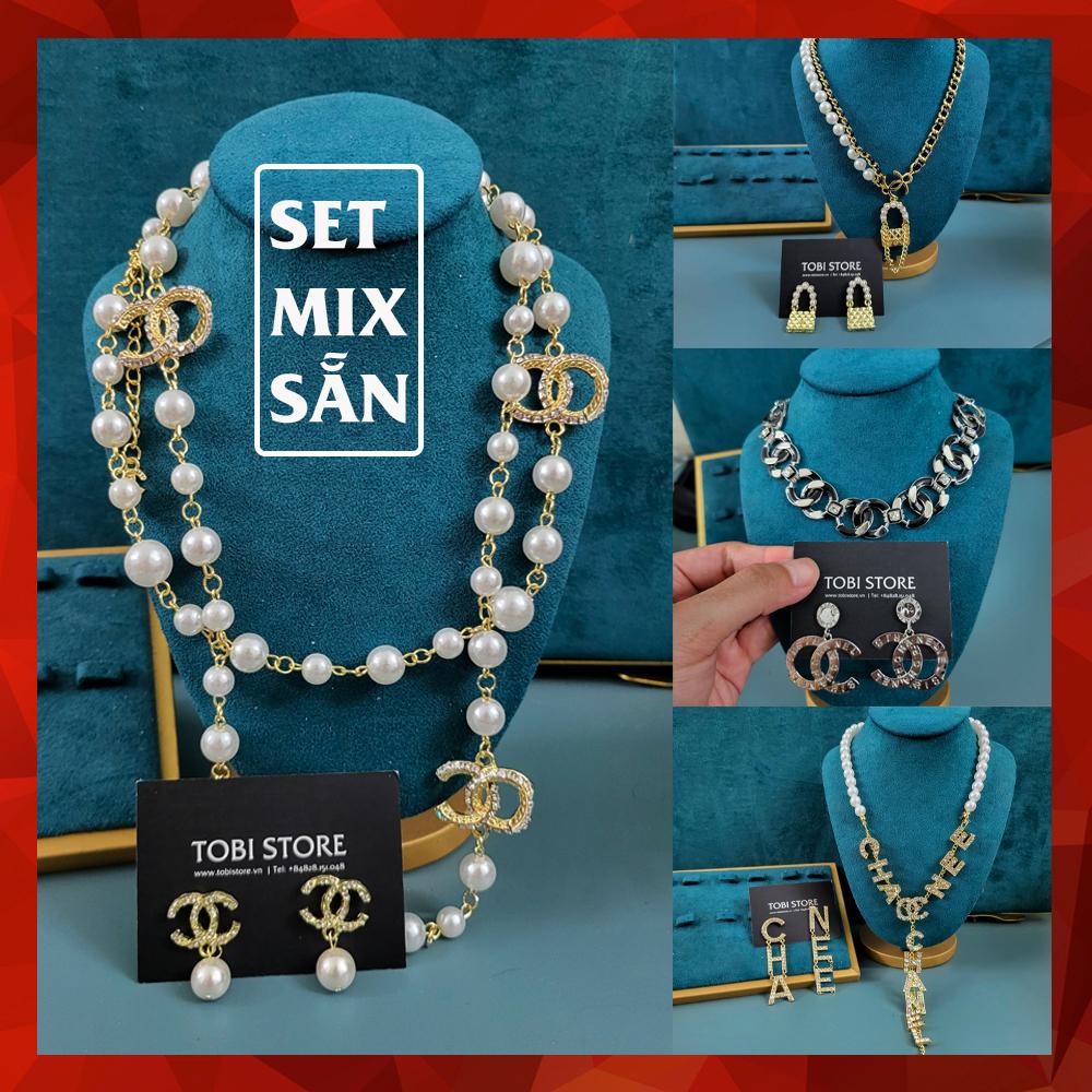 Set trang sức mix sẵn vòng cổ choker chaa nell kèm bông tai diện đi tiệc thương hiệu hot trend