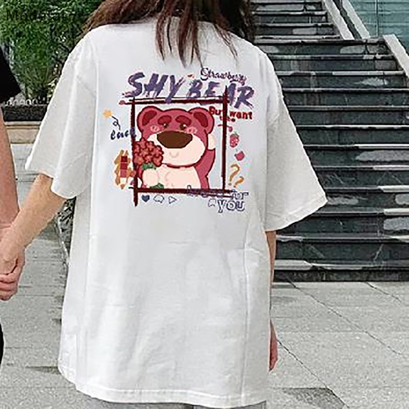 Áo Thun Tay Ngắn Cổ Tròn Dáng Rộng In Họa Tiết Gấu Hoạt Hình Thời Trang Mùa Hè Cho Nữ