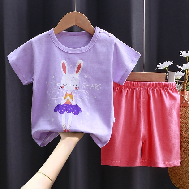 Set Đồ Mùa Hè 2 Món Gồm Áo Thun Cotton Tay Cộc + Quần Ngắn Phong Cách Mới 2023 Cho Bé 1-3 Tuổi