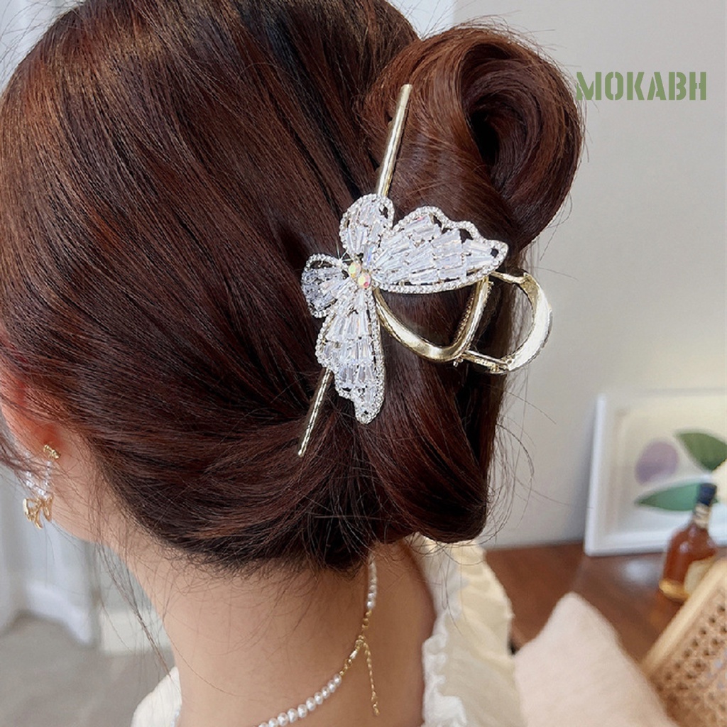 [Mok Abh] Kẹp Tóc Hình Bướm Có Răng Chống Biến Dạng Tinh Tế Lấp Lánh