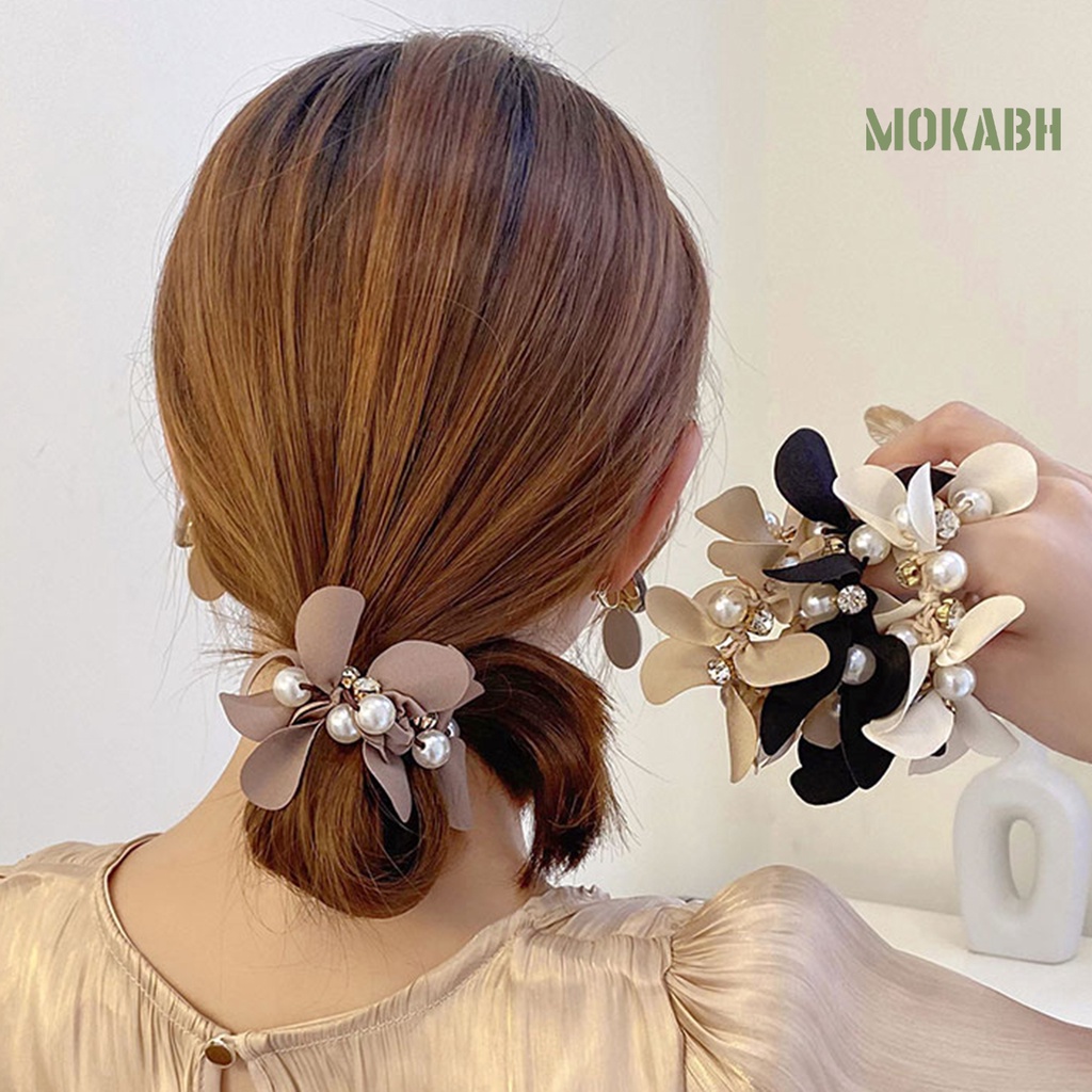 [Mok Abh] Băng Đô Cài Tóc Đuôi Ngựa Đính Đá Giả Ngọc Trai Không Phai Thanh Lịch Quyến Rũ Dùng Chụp Ảnh