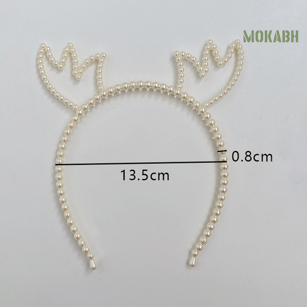 Băng Đô Hình Nơ Đính Ngọc Trai Giả Màu Trơn Co Giãn Dành Cho Nữ