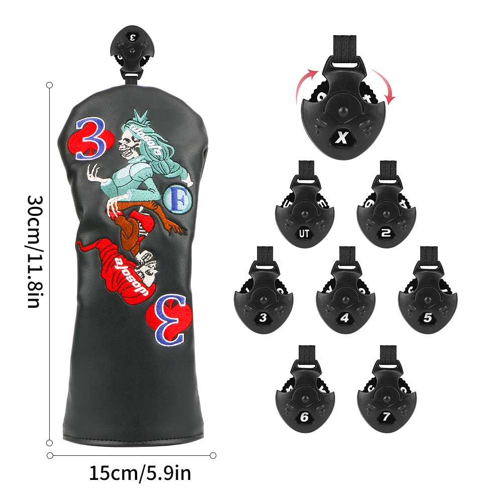 Vỏ Bọc Bảo Vệ Đầu Gậy Đánh Golf Thêu Hình Đầu Lâu Tinh Tế Mới