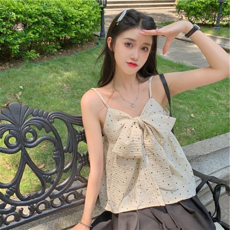 Áo Hai Dây Dáng Rộng Họa Tiết Chấm Bi Thời Trang Mùa Hè Cho Nữ