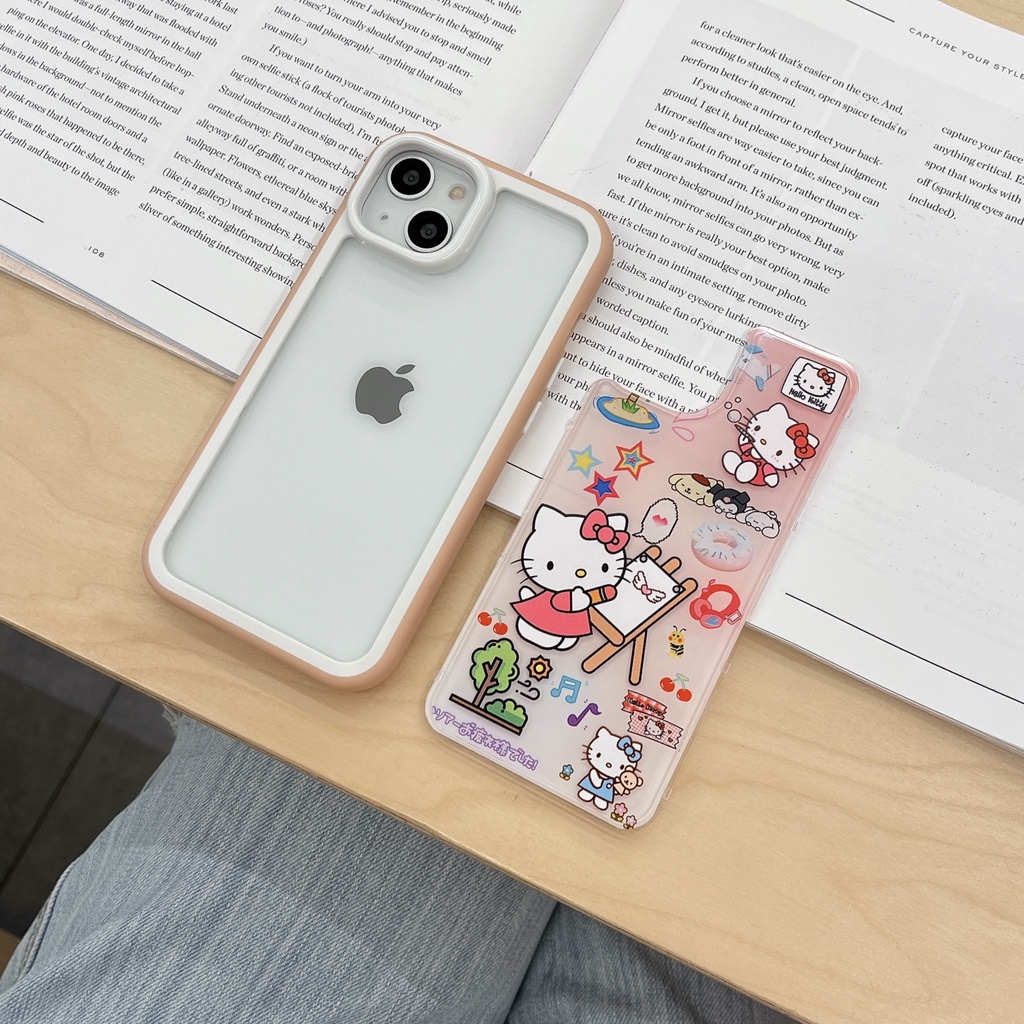Ốp Điện Thoại Cứng Trong Suốt Họa Tiết Hoạt Hình Hello Kitty Dễ Thương Chống Sốc Cho iPhone 14 13 12 11 Pro Max