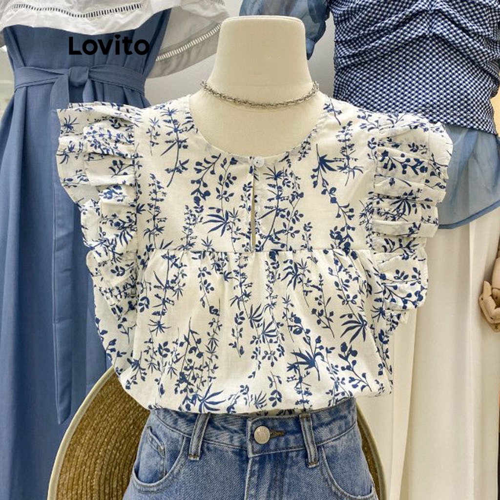Áo sát nách Lovito xếp nếp họa tiết hoa đơn giản cho nữ LNE11009 (nhiều màu)