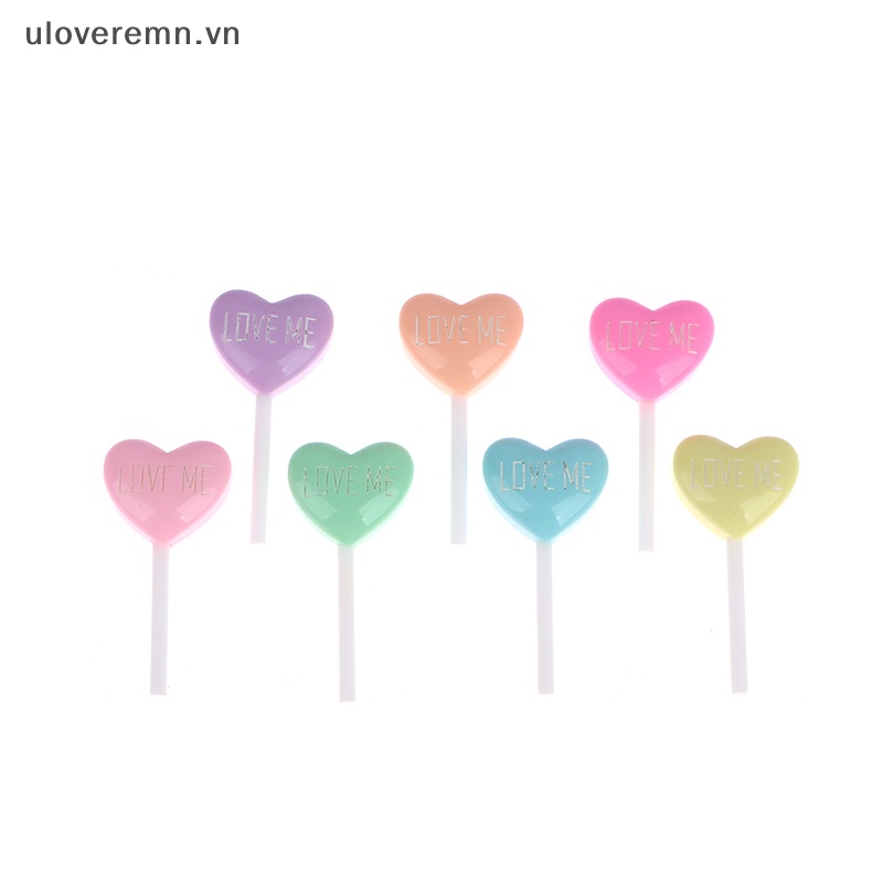 Set 10 Kẹo Mút Trái Tim Giả Bằng Resin Trang Trí Ốp Điện Thoại DIY