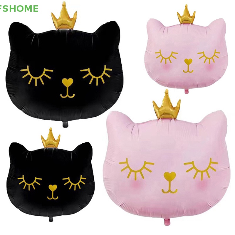 Fshome Bong Bóng Phim Nhôm Hình Mèo Đội Vương Miện Xinh Xắn Trang Trí Tiệc Sinh Nhật Cho Bé Gái Mới