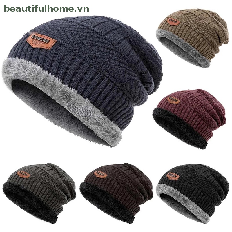[beautifulhome] Mũ Beanie Cotton Dày Dặn Giữ Ấm Mùa Đông Thời Trang Unisex [beauty]