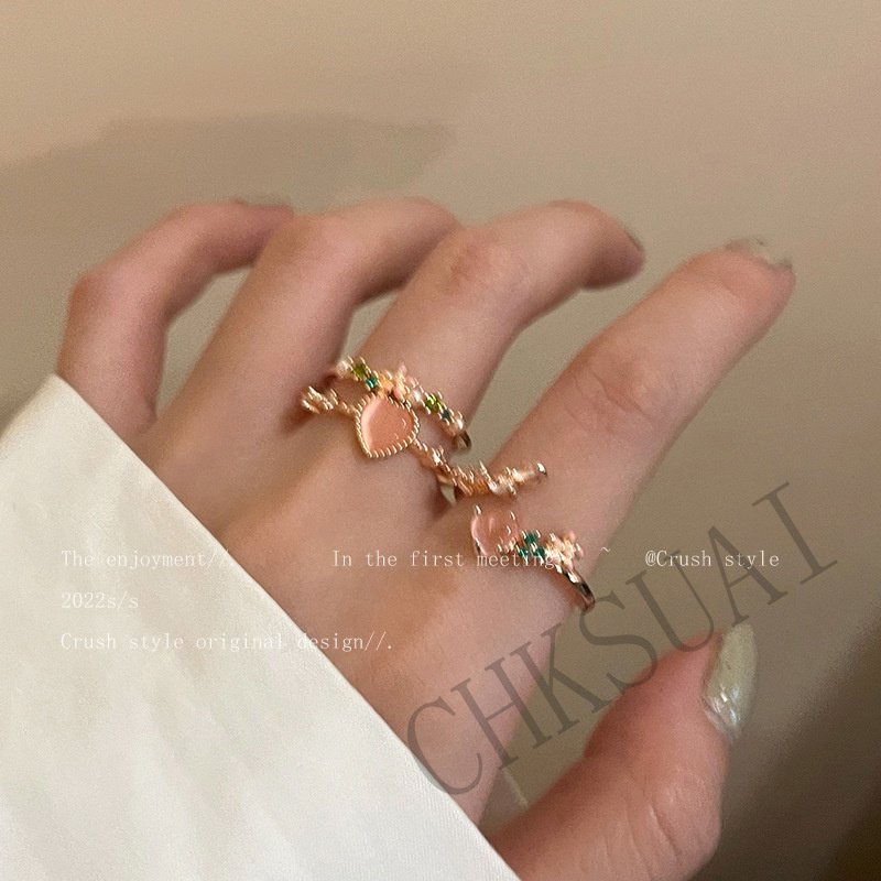 Nhẫn Hở Hình Hoa Trái Tim Đôi Đính Đá Zircon Có Thể Điều Chỉnh Kích Cỡ