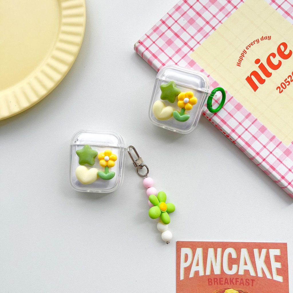 Vỏ Bảo Vệ Hộp Sạc Tai Nghe Bluetooth Không Dây AirPods 1 2 Gen3 Pro2 2022 Bằng tpu Mềm Trong Suốt Họa Tiết Hoa Ngôi Sao Vàng Đơn Giản