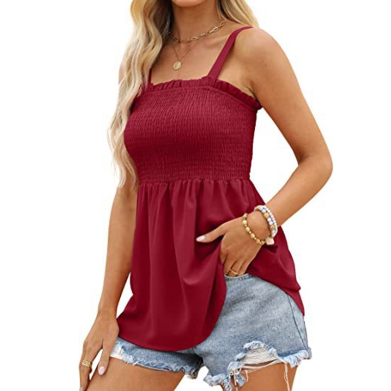 Xiangbao Áo Tank Top Không Tay Có Diềm Xếp Nếp Thời Trang Mùa Hè Cho Nữ