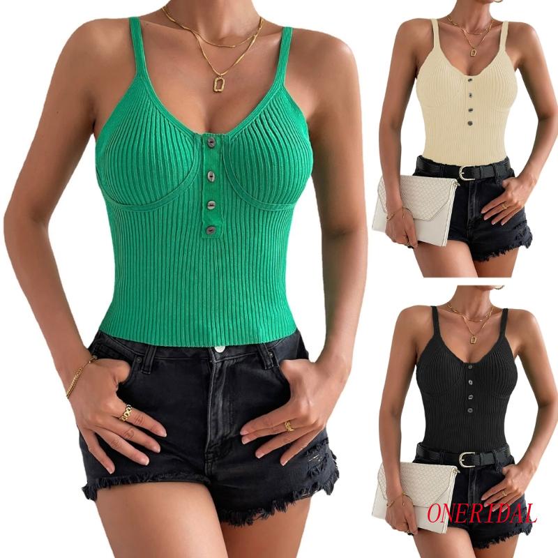 Áo Dệt Kim Hai Dây Không Tay Cổ Xẻ Có Gân Ôm Dáng Cơ Bản Dành Cho Bạn Nữ