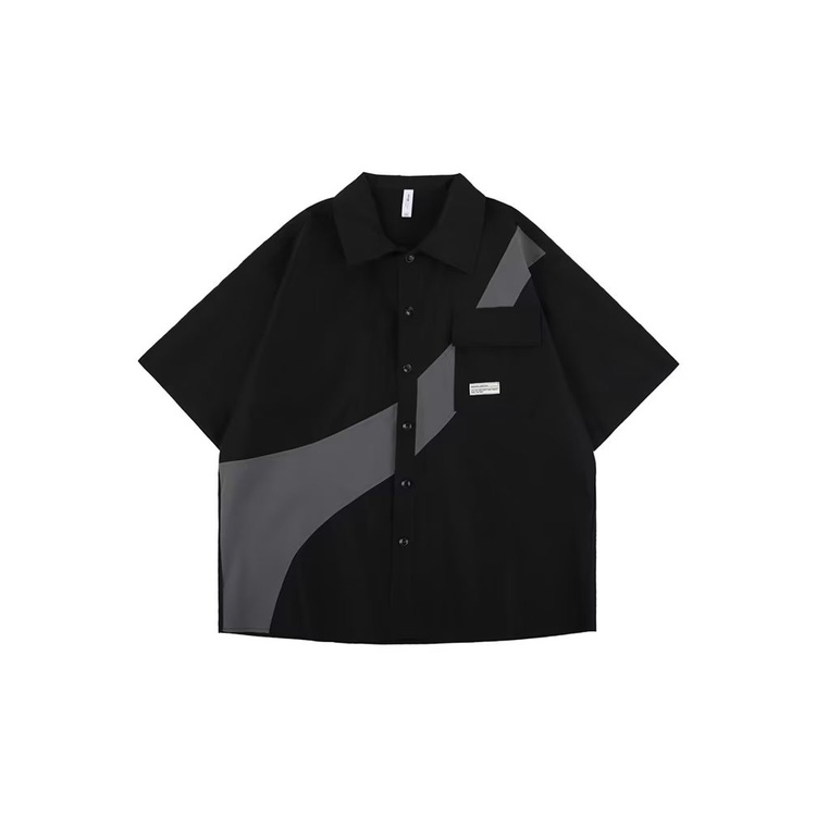 Áo Sơ Mi Tay Ngắn Màu Sắc Tương Phản Phong Cách Nhật Bản Thời Trang Mùa Hè Cho Nam