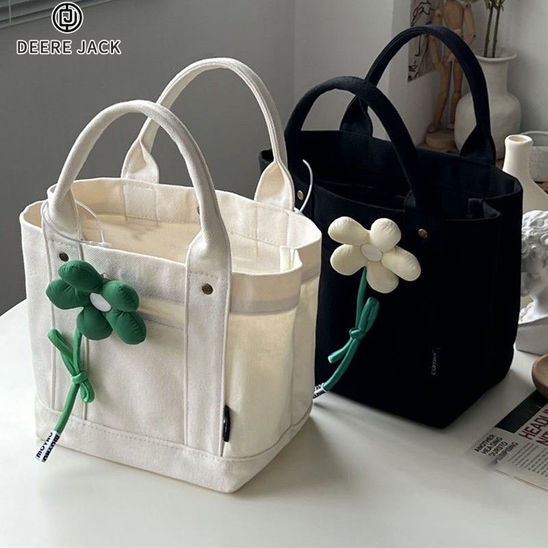 Deere Jack Túi tote canvas Màu Trơn Trang Điểm Nghệ Thuật Phong Cách Nhật Bản Cho Nữ Sinh