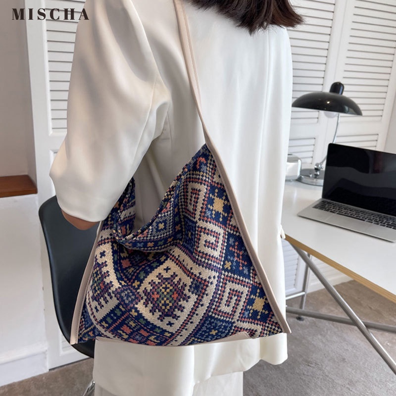 MISCHA Túi Tote Đeo Vai Chất Liệu Canvas Thiết Kế Đơn Giản Thời Trang Cho Nữ