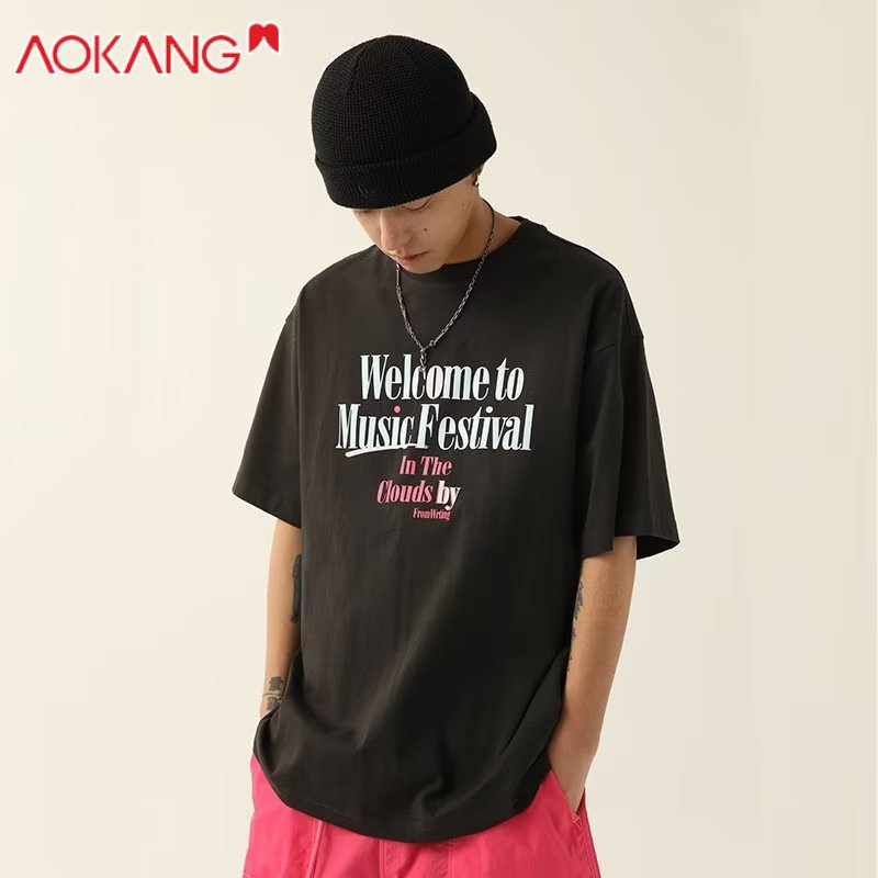 Áo thun AOKANG tay ngắn cổ tròn in họa tiết thời trang mùa hè cho nam