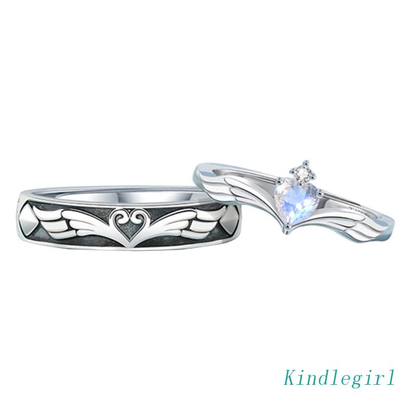 Bộ 2 Nhẫn Đôi Cánh Thiên Thần Có Thể Điều Chỉnh Kích Cỡ Thời Trang Dành Cho Nam Và Nữ