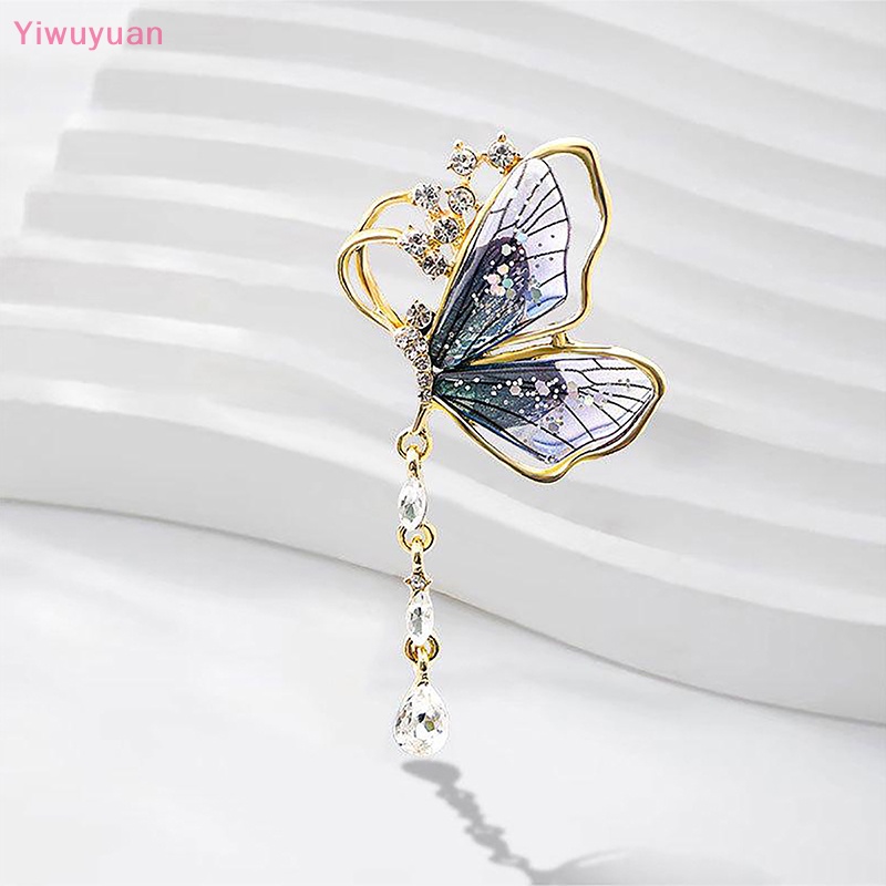 < Yiwuyuan > Trâm Cài Áo Tua Rua Hình Bướm Trong Suốt Đính Đá Nhẹ Nhàng Dễ Phối Đồ