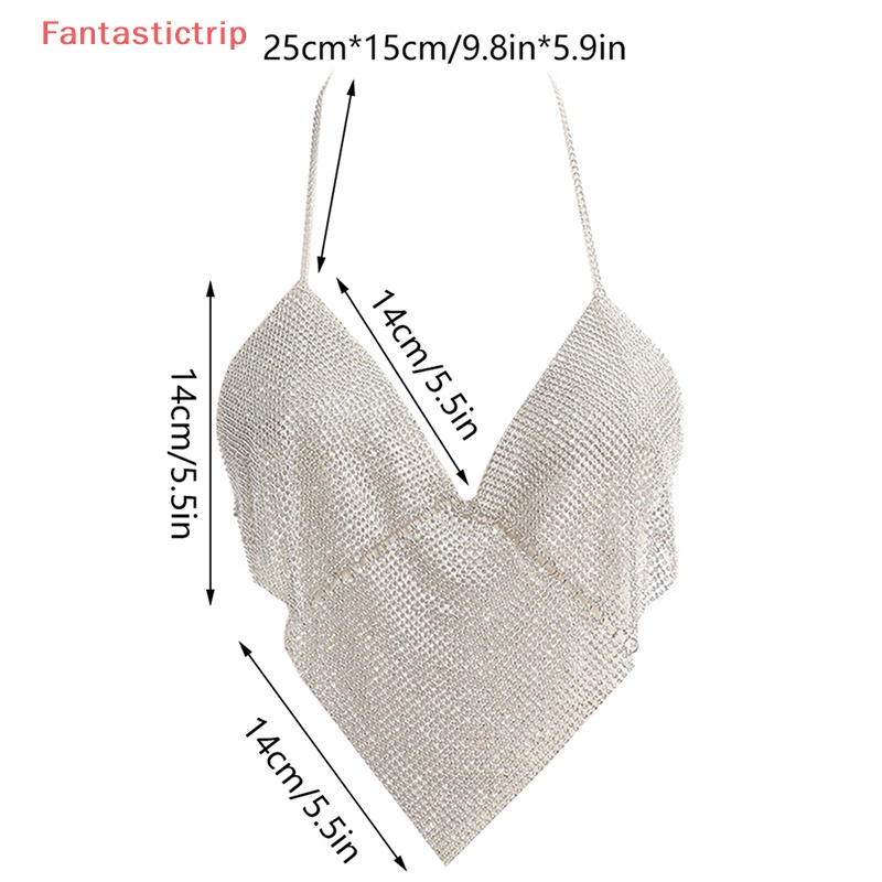 [Fantastictrip] Áo Croptop Đính Đá Hở Lưng y2k Dây Xích Đeo Cơ Thể Đi Tiệc Tùng Cho Nữ