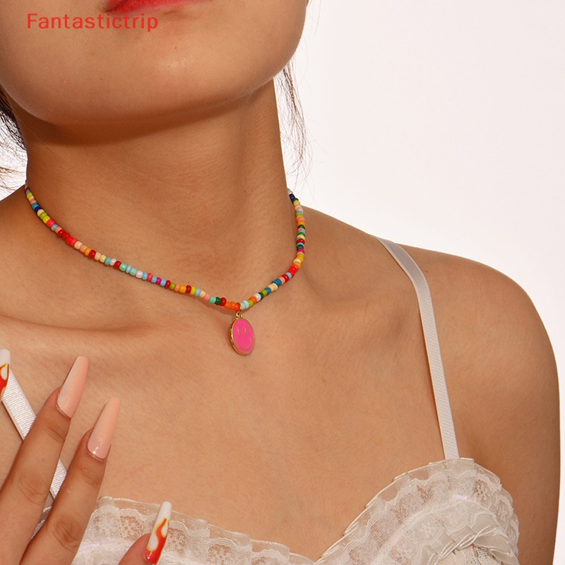 [Fantastictrip] Vòng Cổ Choker Chuỗi Hạt Mặt Cười Thả Dầu Tráng Men Dễ Thương Mới Cho Nữ