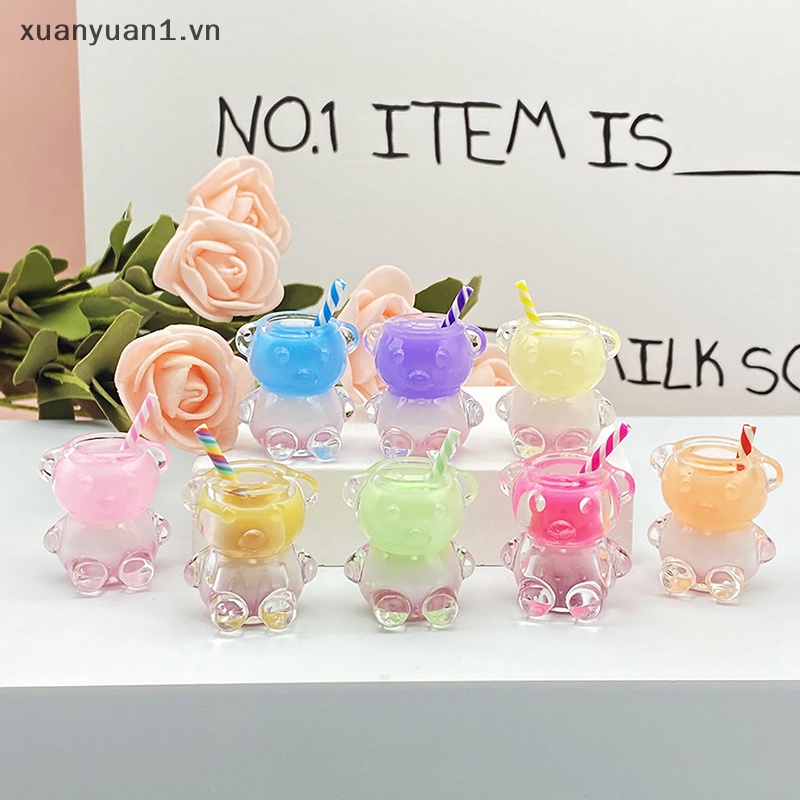 Set 2 Ly Nước Ép Trái Cây Hình Gấu Bằng Nhựa Phát Quang DIY Kèm Ống Hút