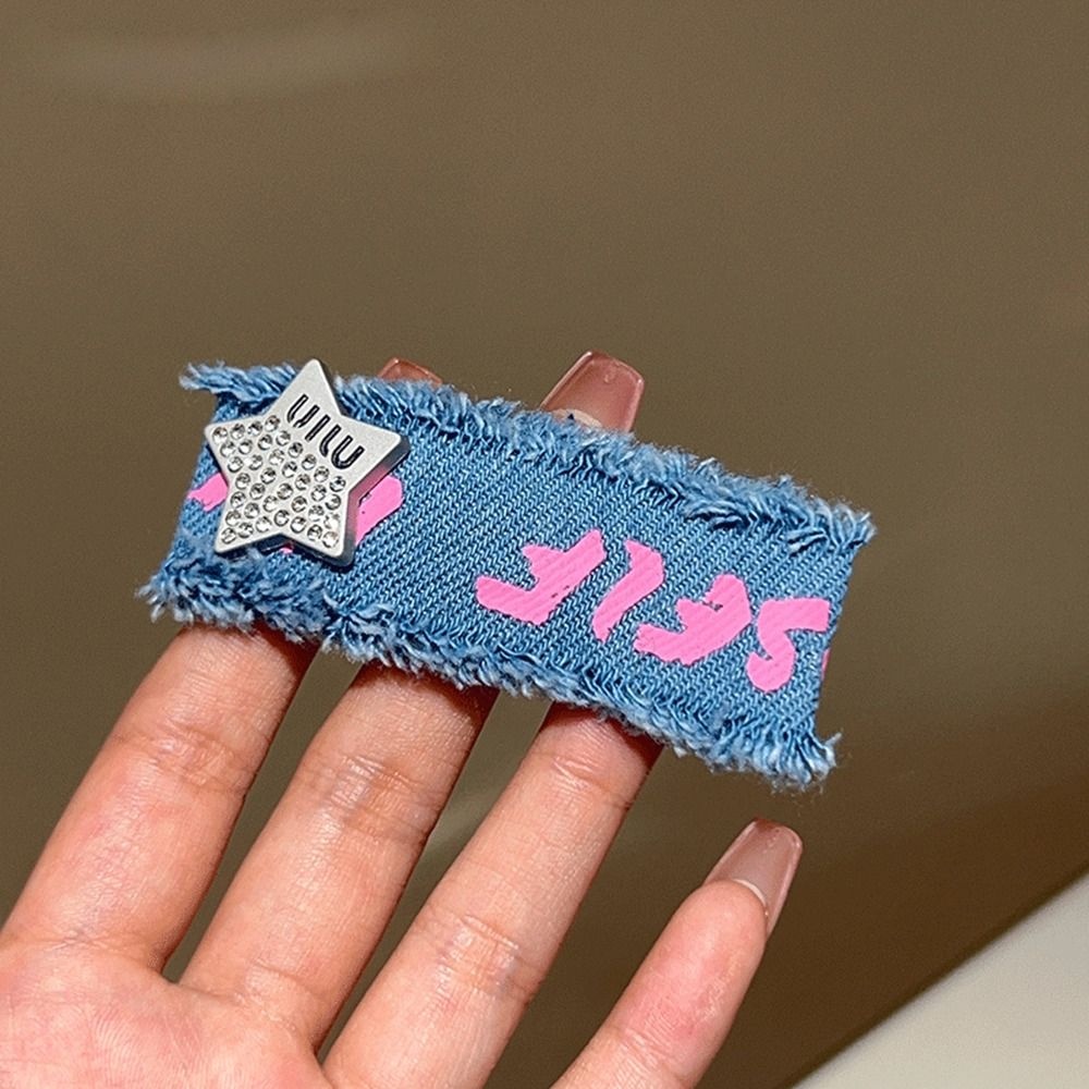 Kẹp Tóc Hình Ngôi Sao Năm Cánh Phong Cách Cổ Điển BB y2k WMES15H Dành Cho Bạn Gái|Phụ Kiện Tóc Giả Bằng Vải Denim Thời Trang Dễ Thương Cho Nữ