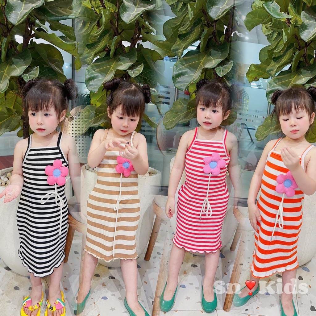 Váy 2 dây hoa nổi dáng dài chất tăm co giãn