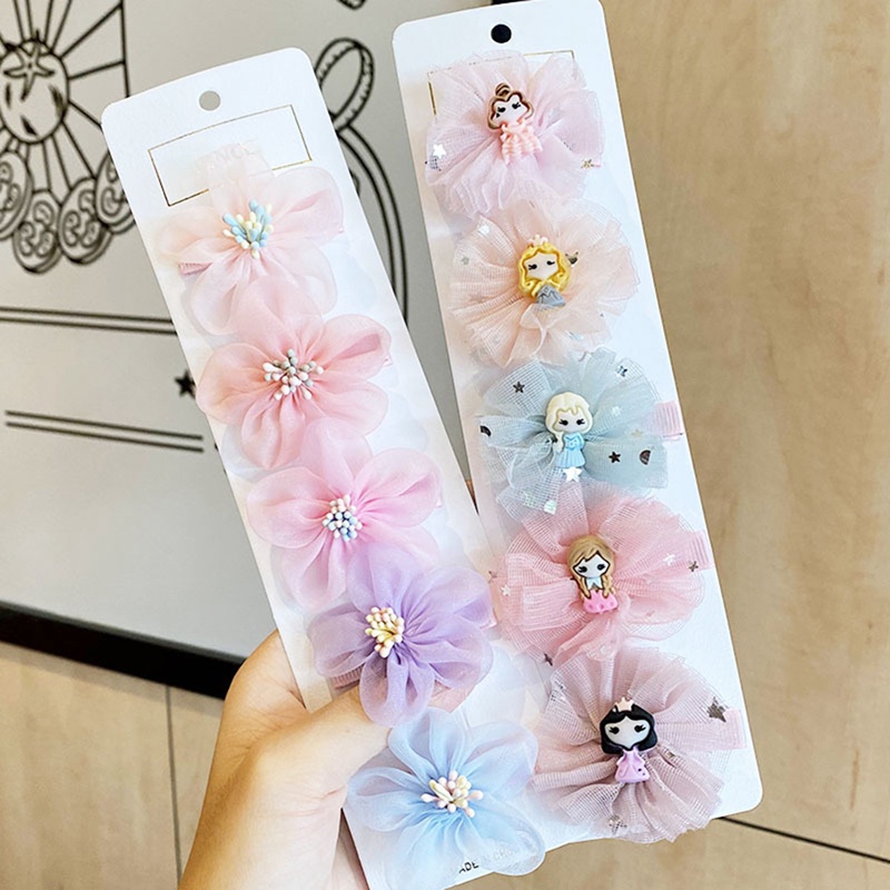 Set 5 Kẹp Tóc Hình Nơ Nhiều Màu Sắc Dễ Thương Cho Bé Gái