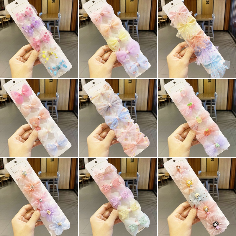Set 5 Kẹp Tóc Hình Nơ Nhiều Màu Sắc Dễ Thương Cho Bé Gái