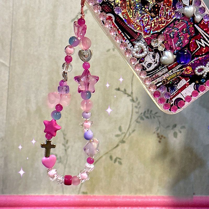 Dây Đeo Điện Thoại / Máy Ảnh CCD Phong Cách Thiên Văn Tự Làm Phối Hạt Cườm Màu Hoa Hồng