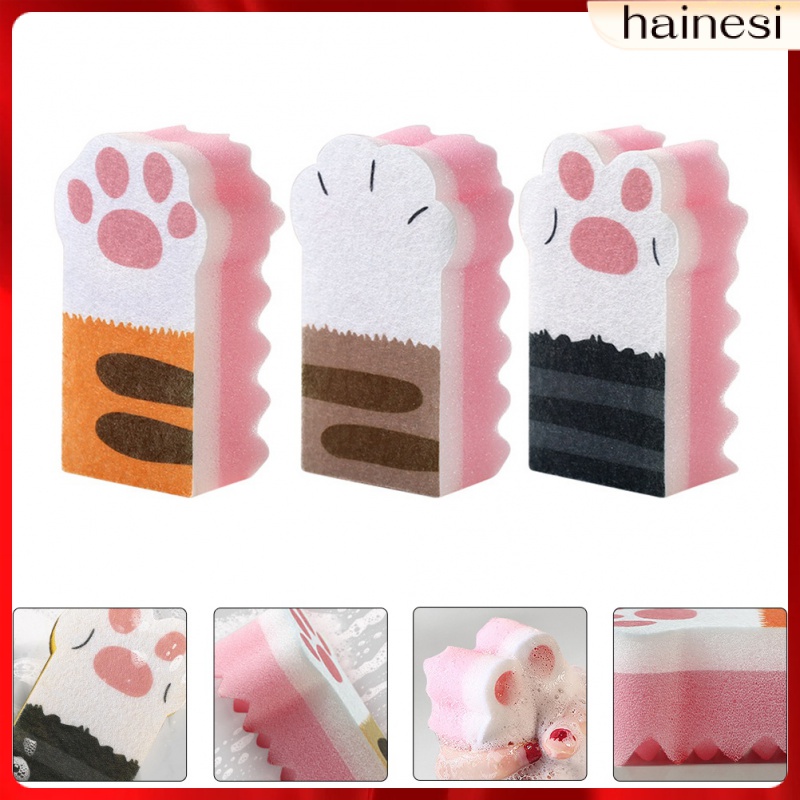 Set 3 Miếng Bọt Biển Hình Dấu Chân Mèo Dùng Để Lau Chùi Vỉ Nướng