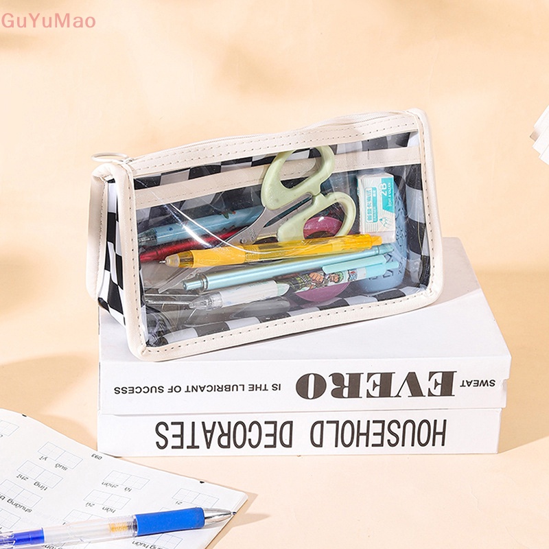 Túi Đựng Bút Họa Tiết Kẻ Ô Màu Trong Suốt Chống Thấm Nước